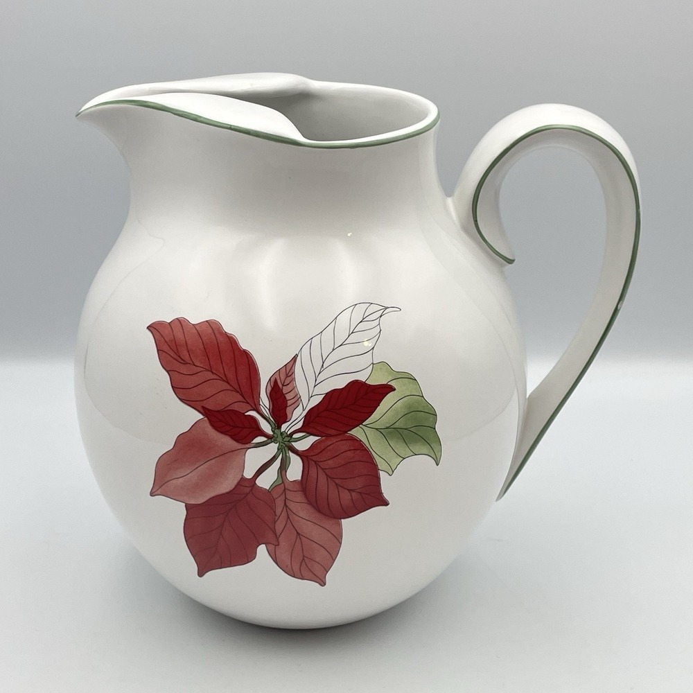 Vintage 1982 Block BERNARDA Portugal Poinsettia Watercolors Pitcher Christmas